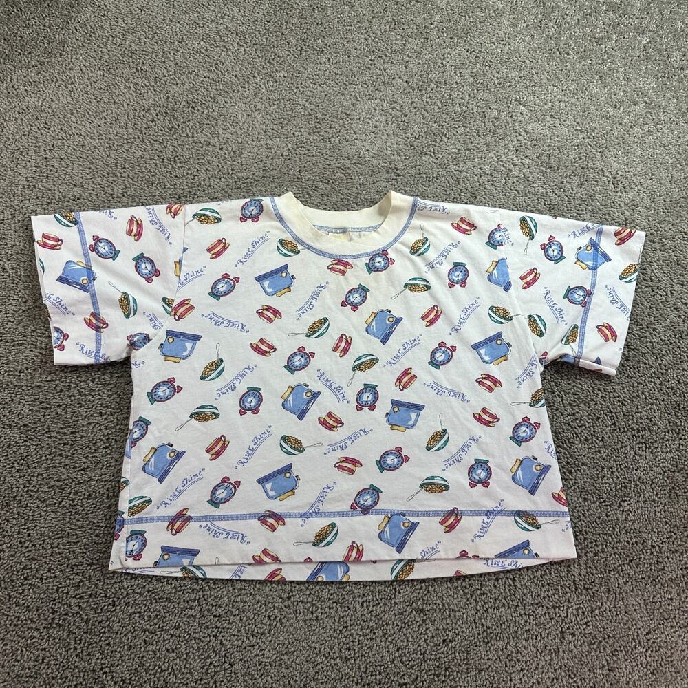 VINTAGE Intimates Shirt Womens S White Blue Rise And Shine Pajamas Ladies READ